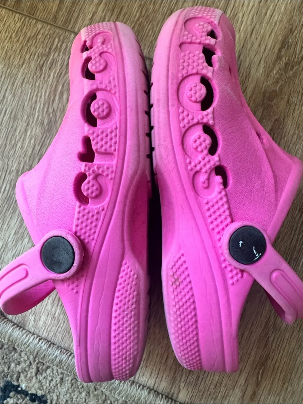 CROCS Kids Yellow Rain Boots, Pink classic Clog, Set of old Navy Jelly’s. USED